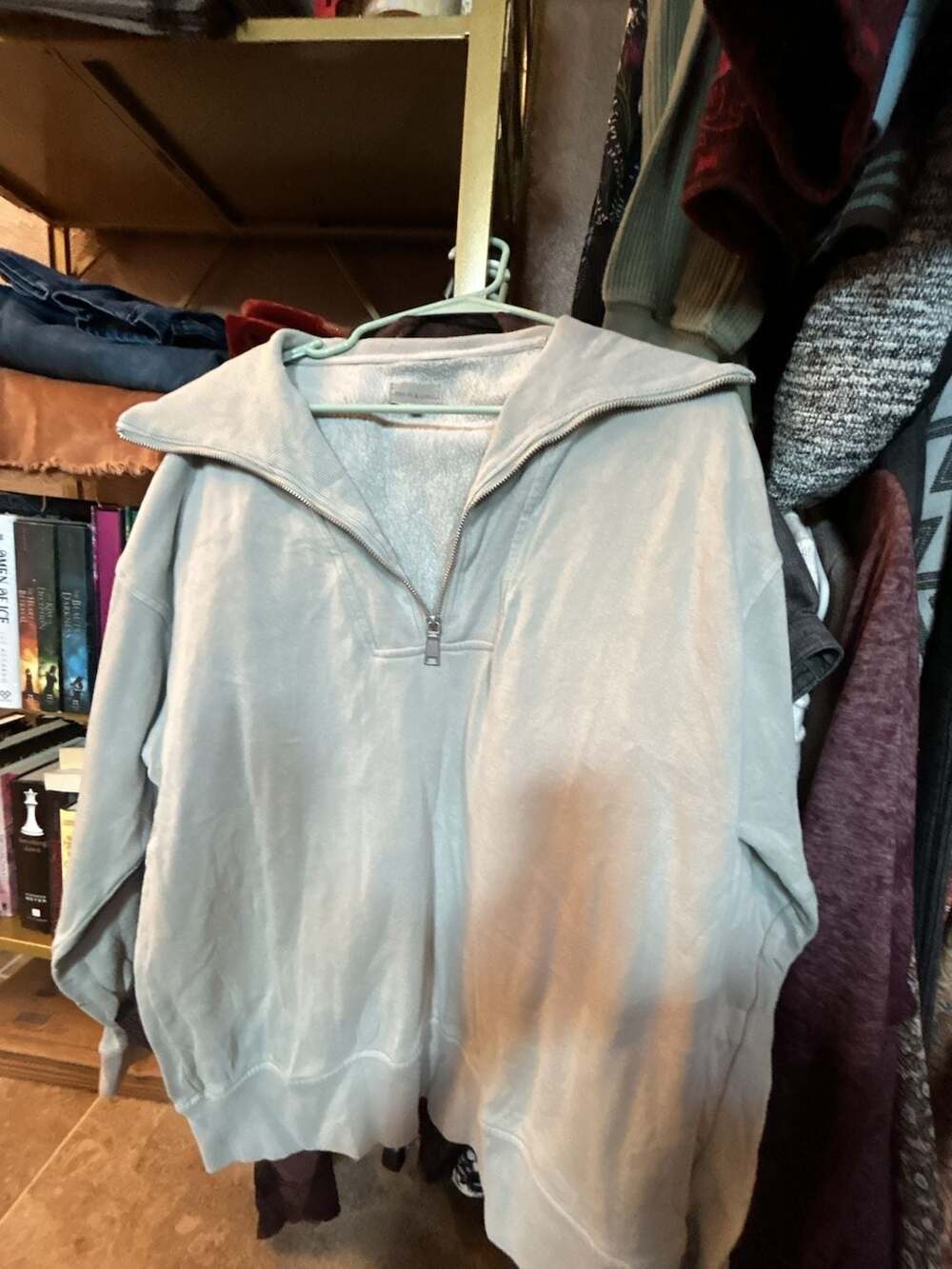 Thread & Supply Quarter Zip Pullover Sweatshirt Size XL Light Grey